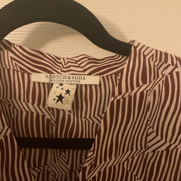 Scotch & Soda Womens Ruffled Cap Sleeve Illusion Striped Dress Red White Petite - Picture 5 of 14